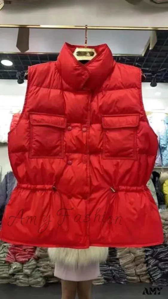 Amy Fashion - Waistcoat White Duck Down Coat