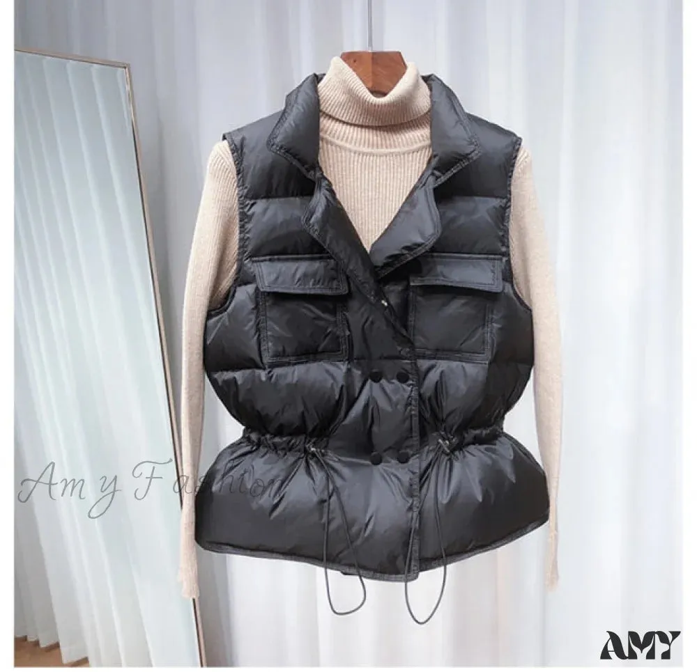 Amy Fashion - Waistcoat White Duck Down Coat