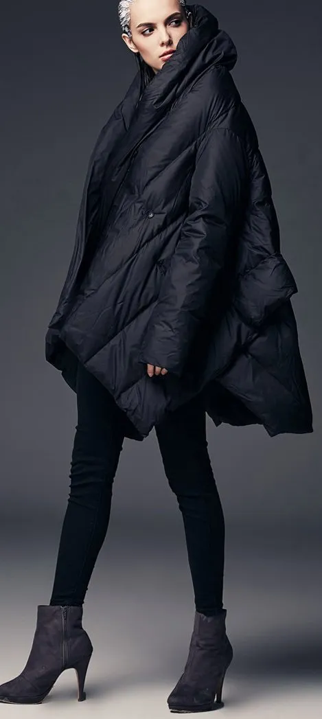 Asymmetric Puffer Coat, Black