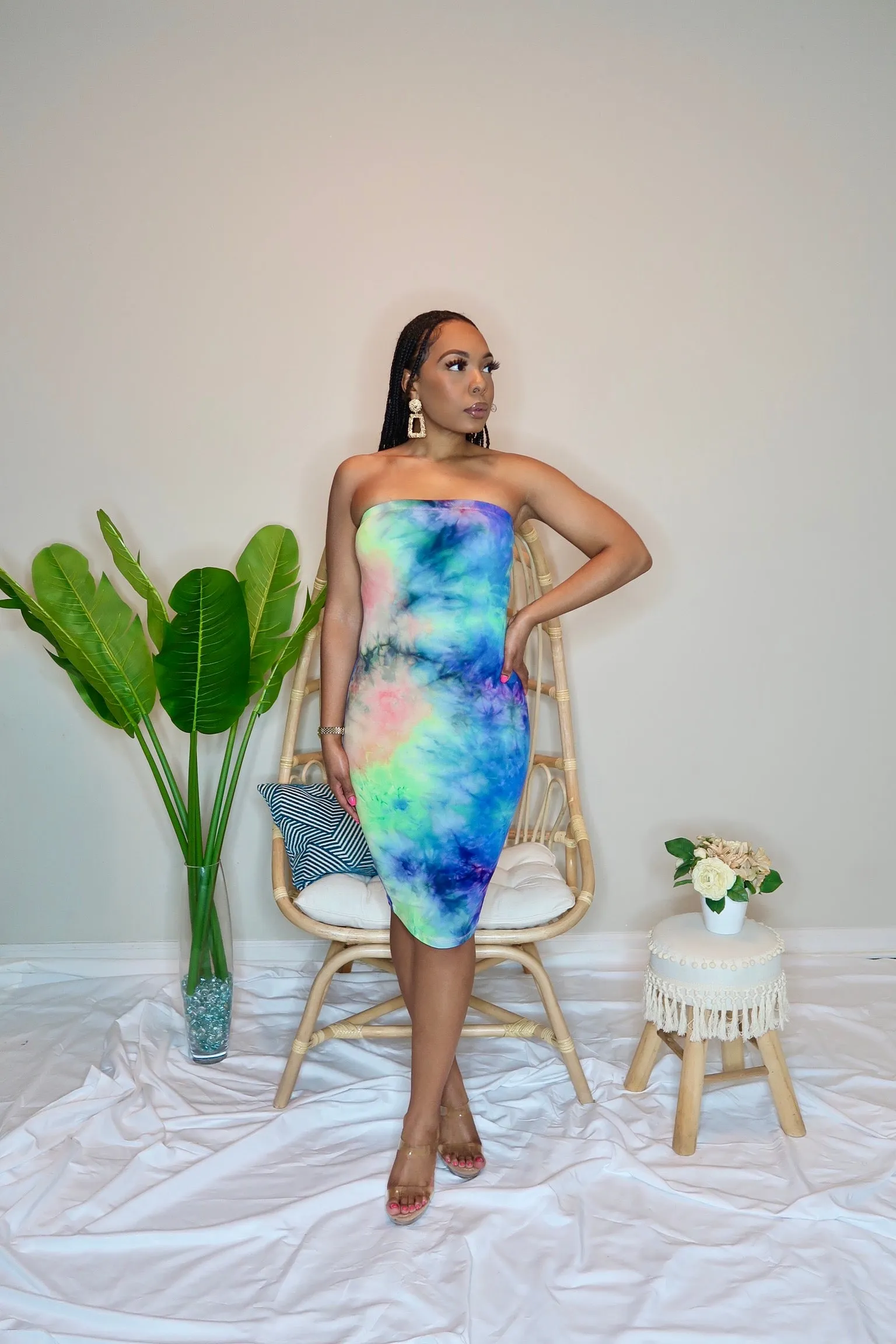 Ballari Strapless Tie Dye Knee Length Dress
