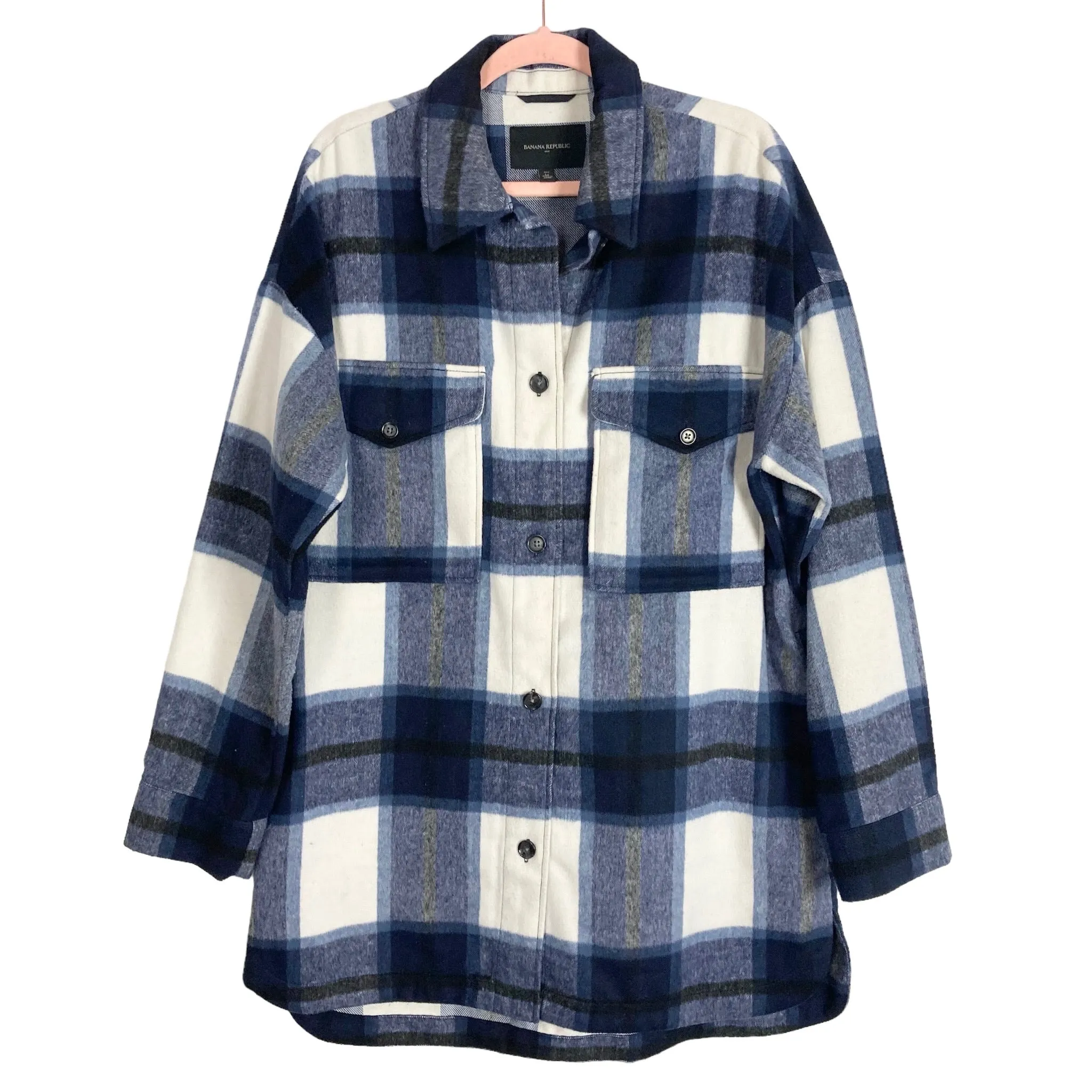 Banana Republic Blue Plaid Shacket- Size M Tall
