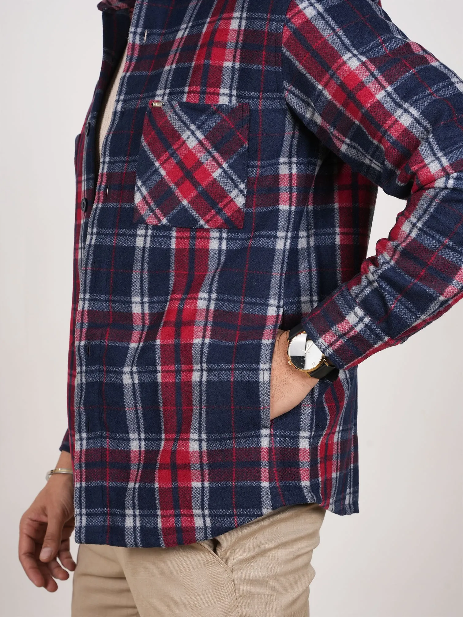 Carmine Red 6 Pockets Shacket