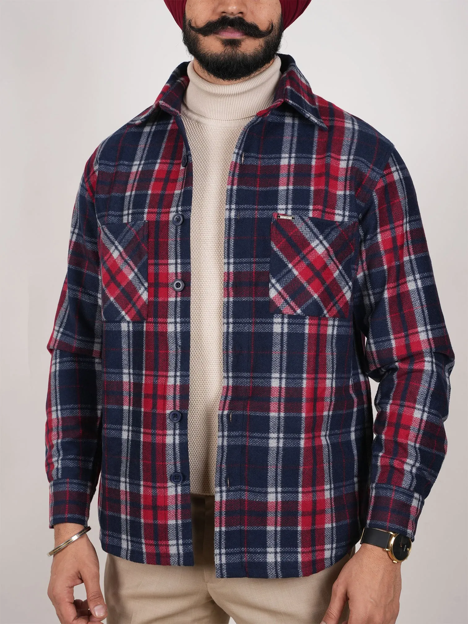 Carmine Red 6 Pockets Shacket