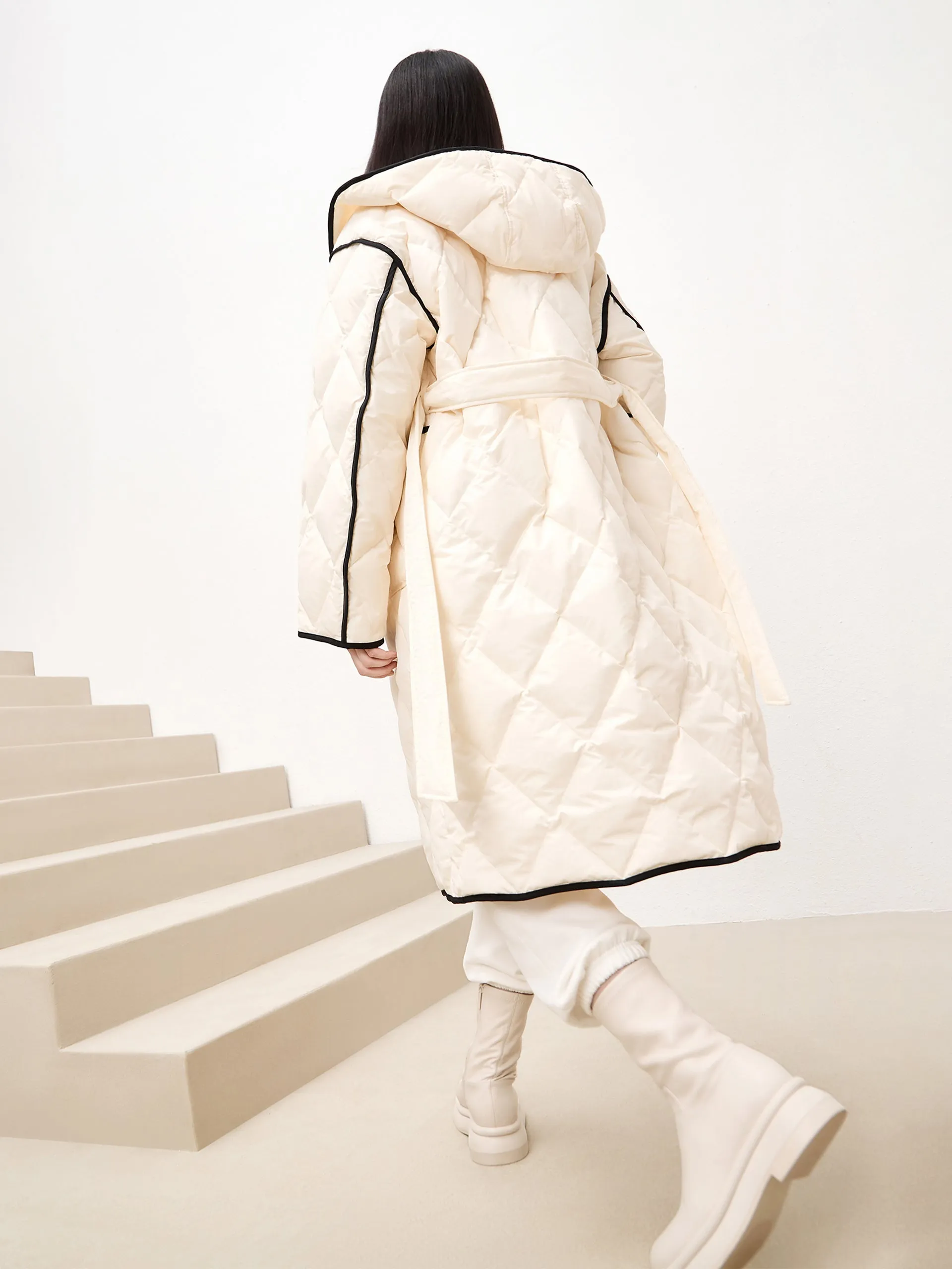 Contrast Hooded Maxi Down Coat