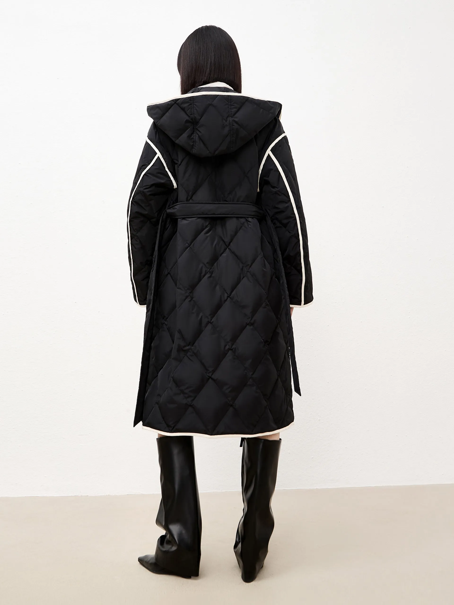 Contrast Hooded Maxi Down Coat