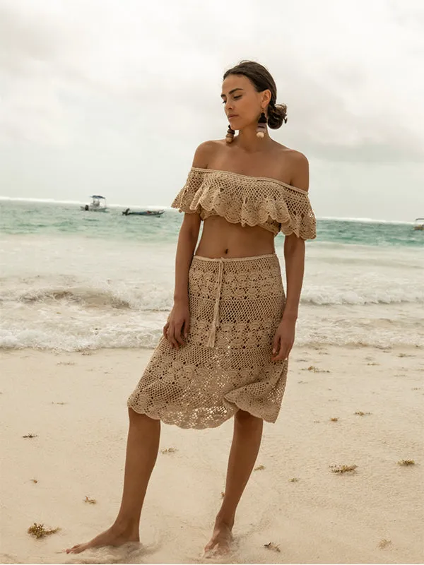 Crochet Filigree Off Shoulder Top - Gold