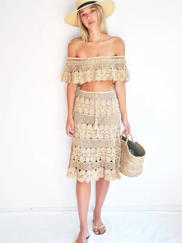 Crochet Filigree Off Shoulder Top - Gold