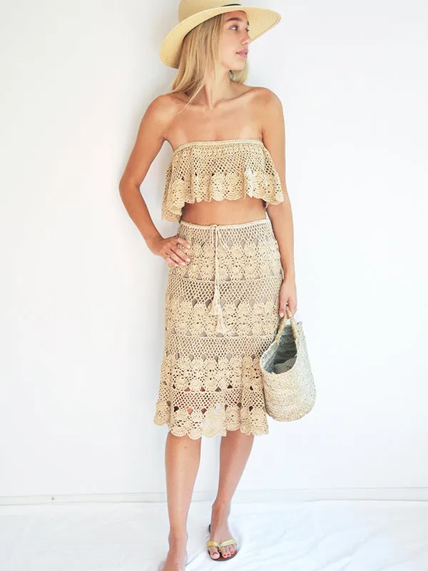 Crochet Filigree Off Shoulder Top - Gold