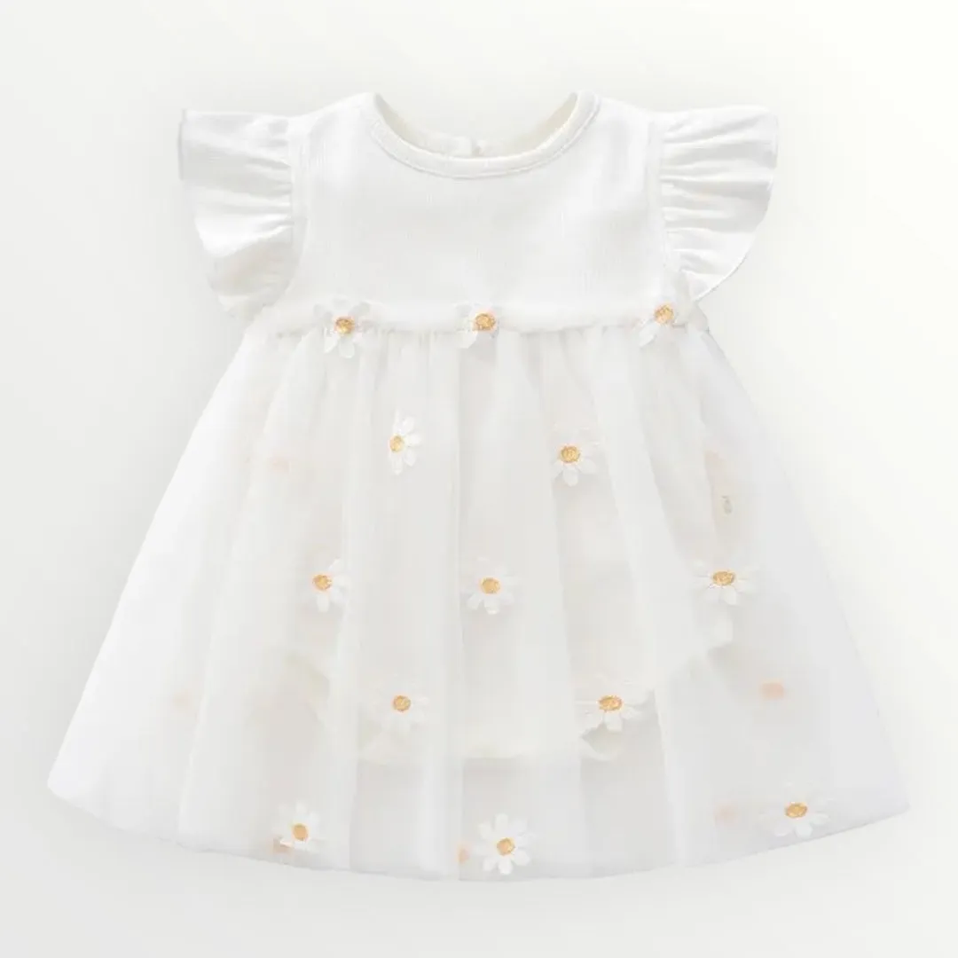 Daisy Ribbed Bodysuit Dress - White