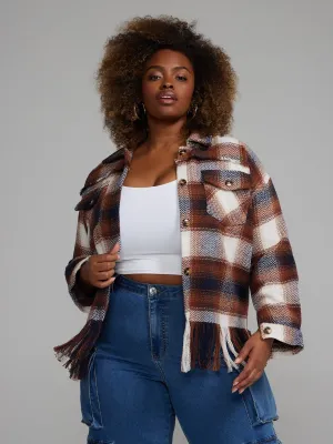 Fashion To Figure - Plaid Fringe Shacket