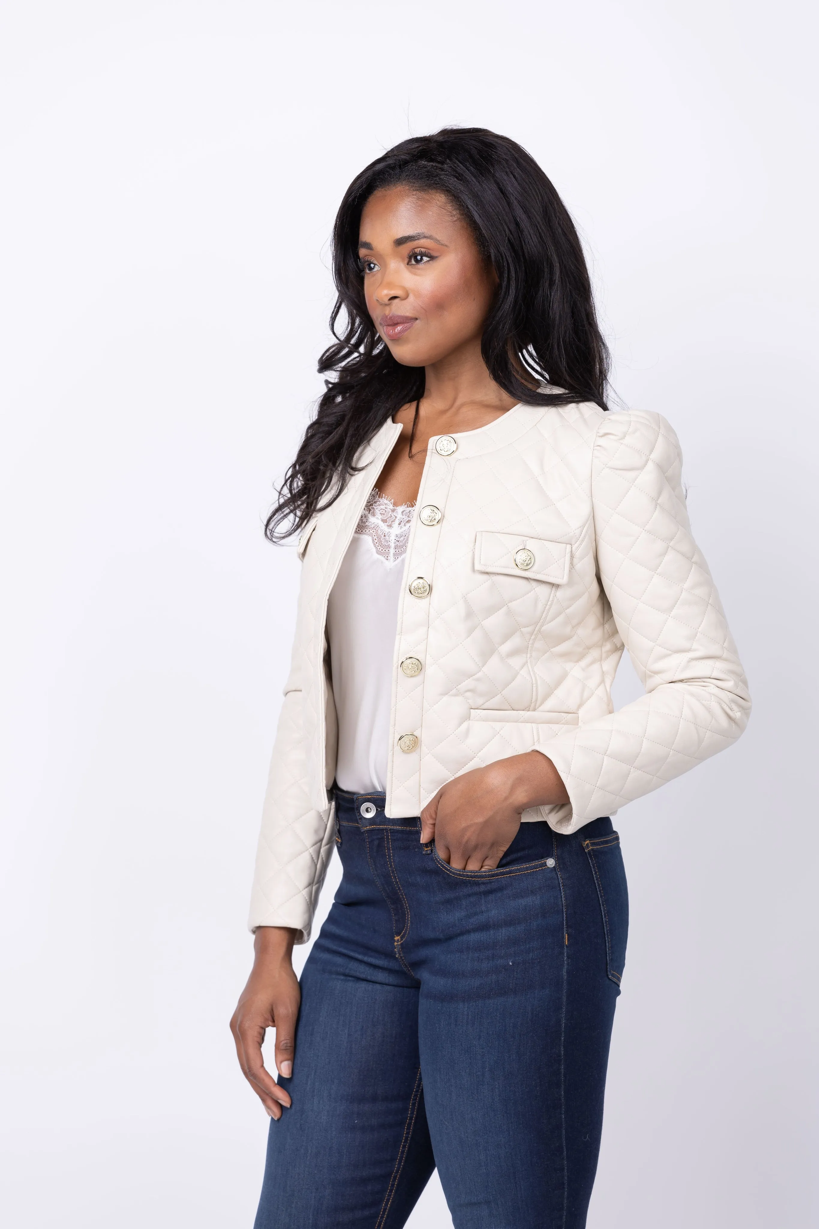 J. Society Quilted Leather Jacket in Natural