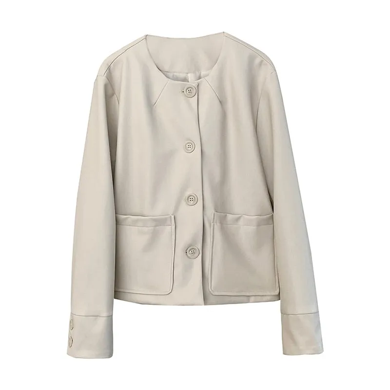 [Korean Style] High Quality Collarless Cropped Faux Leather Jacket