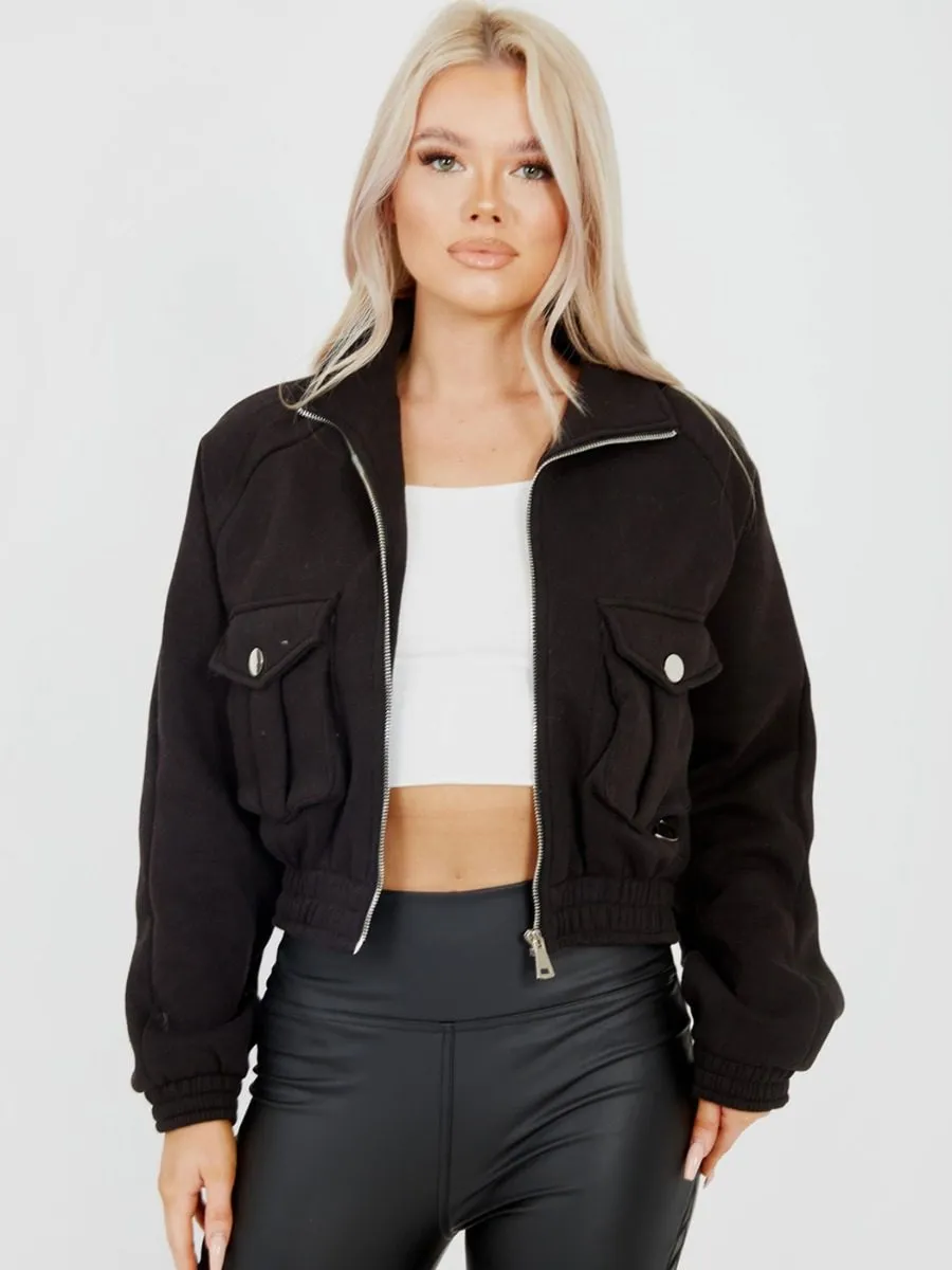 Linda Utility Pocket Thick Cropped Jacket In Black