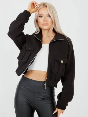 Linda Utility Pocket Thick Cropped Jacket In Black
