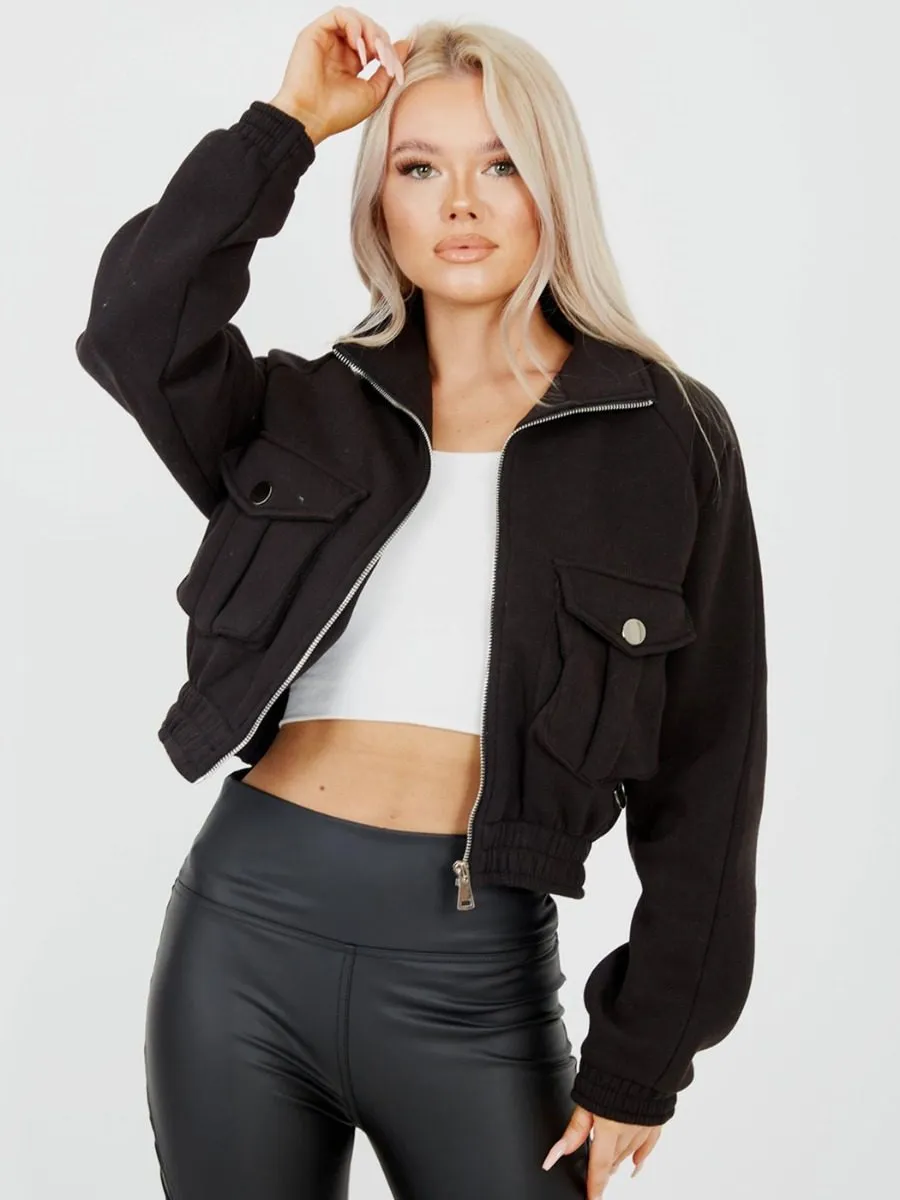 Linda Utility Pocket Thick Cropped Jacket In Black