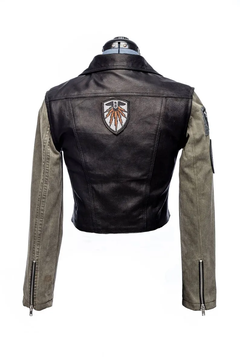 Military X Cropped Leather Biker Jacket