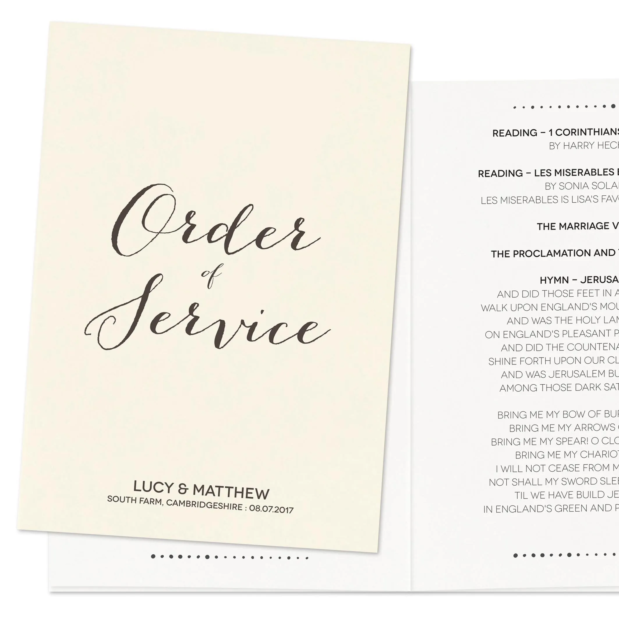 Modern Calligraphy Order Of Service