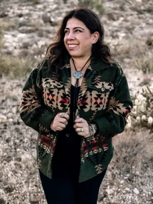 Painted Desert Western Boho Button Down Shacket, Olive