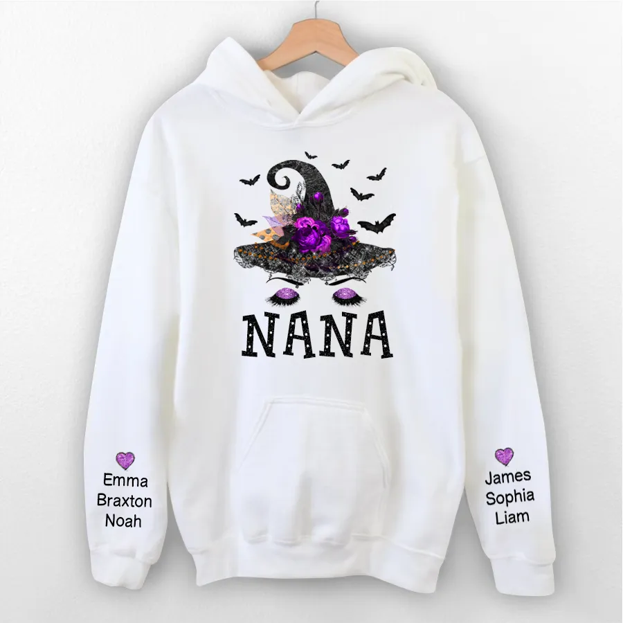 Personalized Nana Witch Shirt, Custom Nana Shirt with Grandkids Names, Fall Halloween Hoodie 6