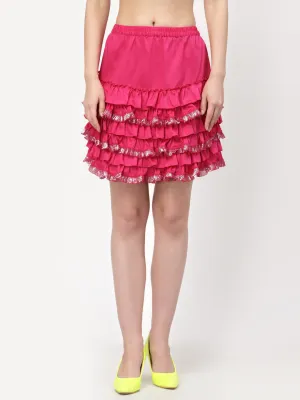 Pink Short Layered Skirt With Frill