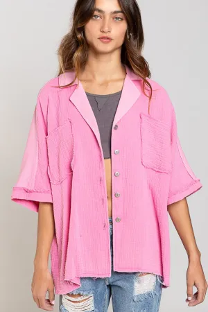 POL Short Sleeve Pink Shacket