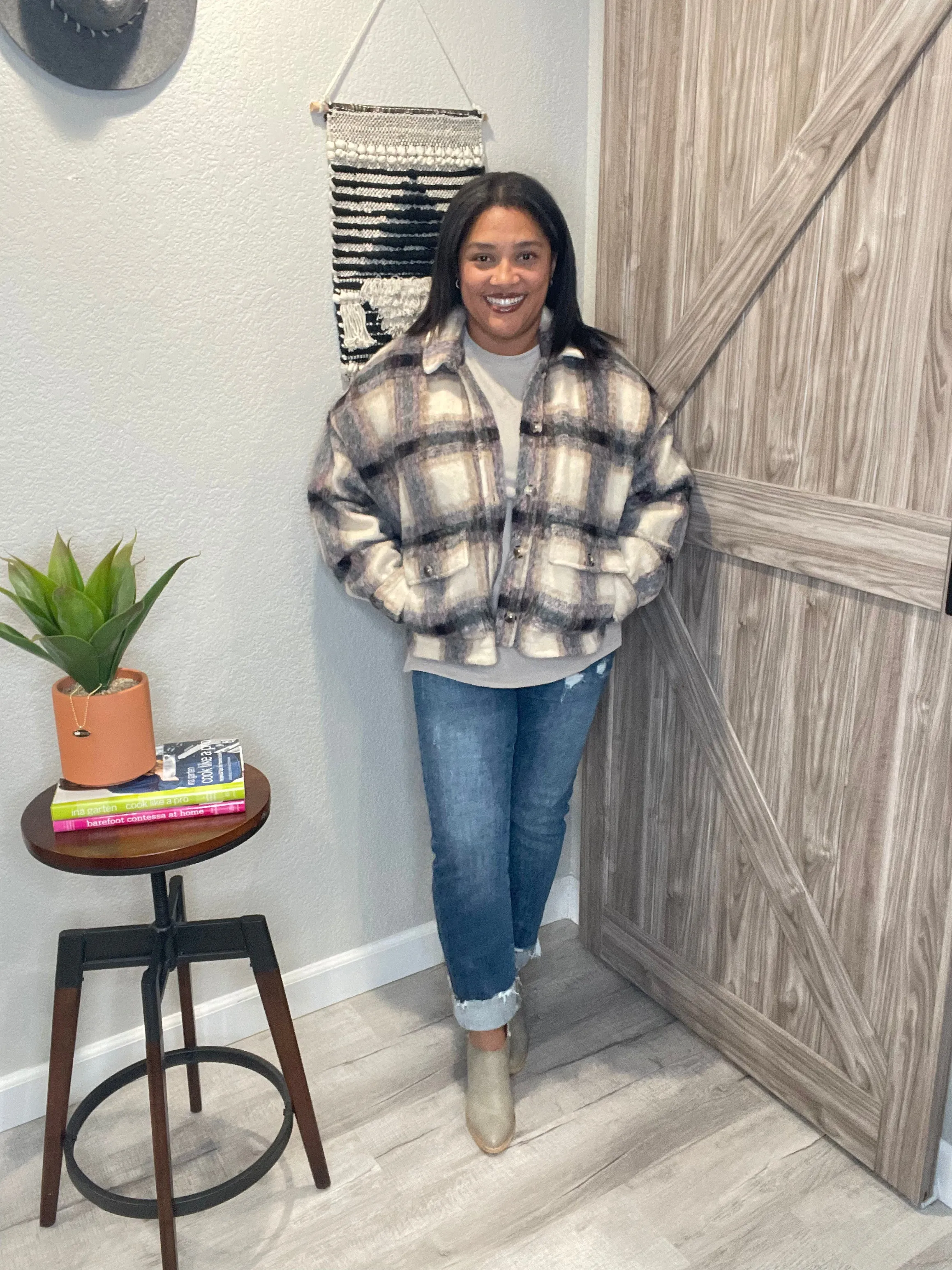 Size XL Saltwater Luxe Boxy Plaid Cropped Jacket