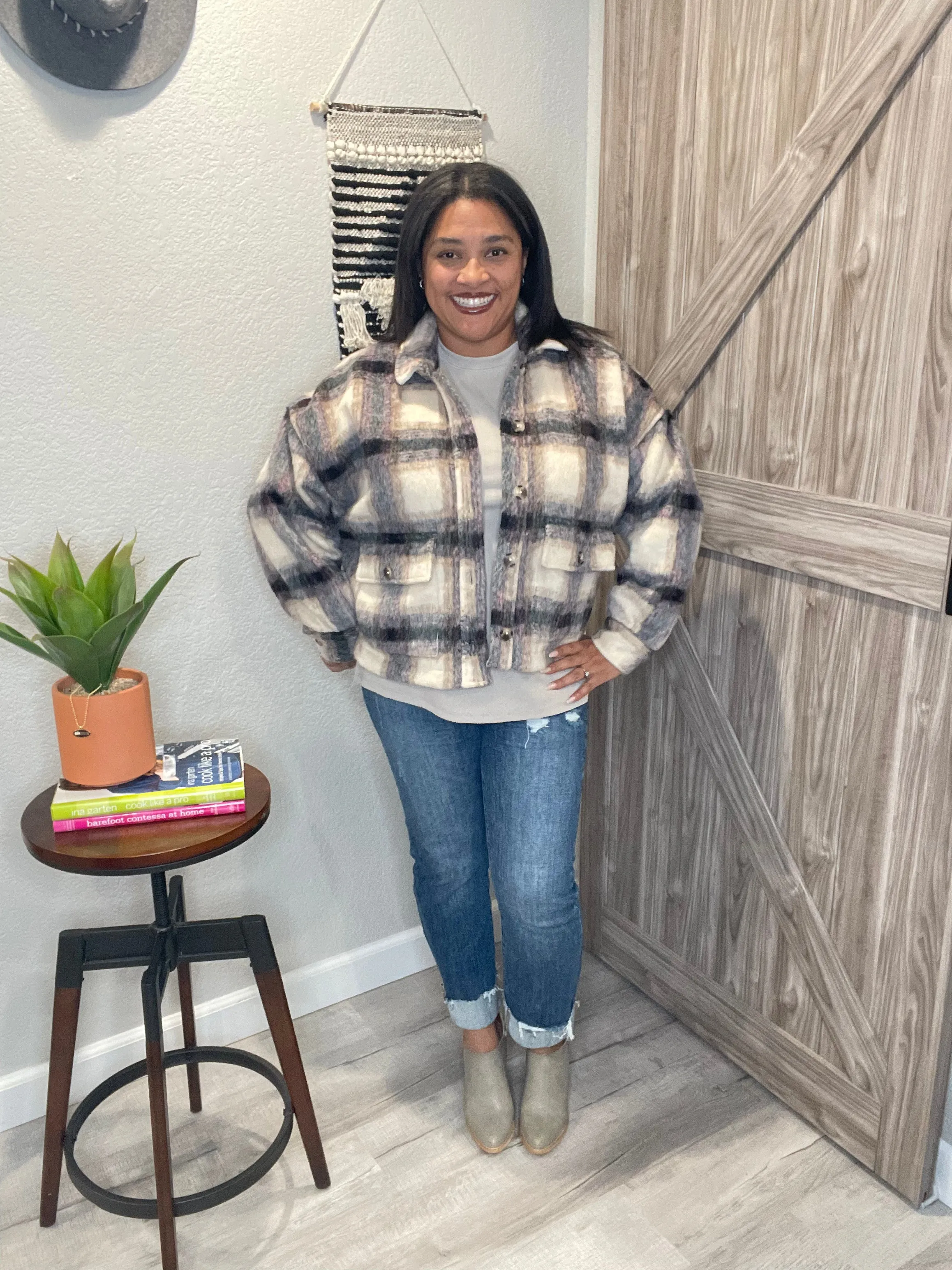 Size XL Saltwater Luxe Boxy Plaid Cropped Jacket
