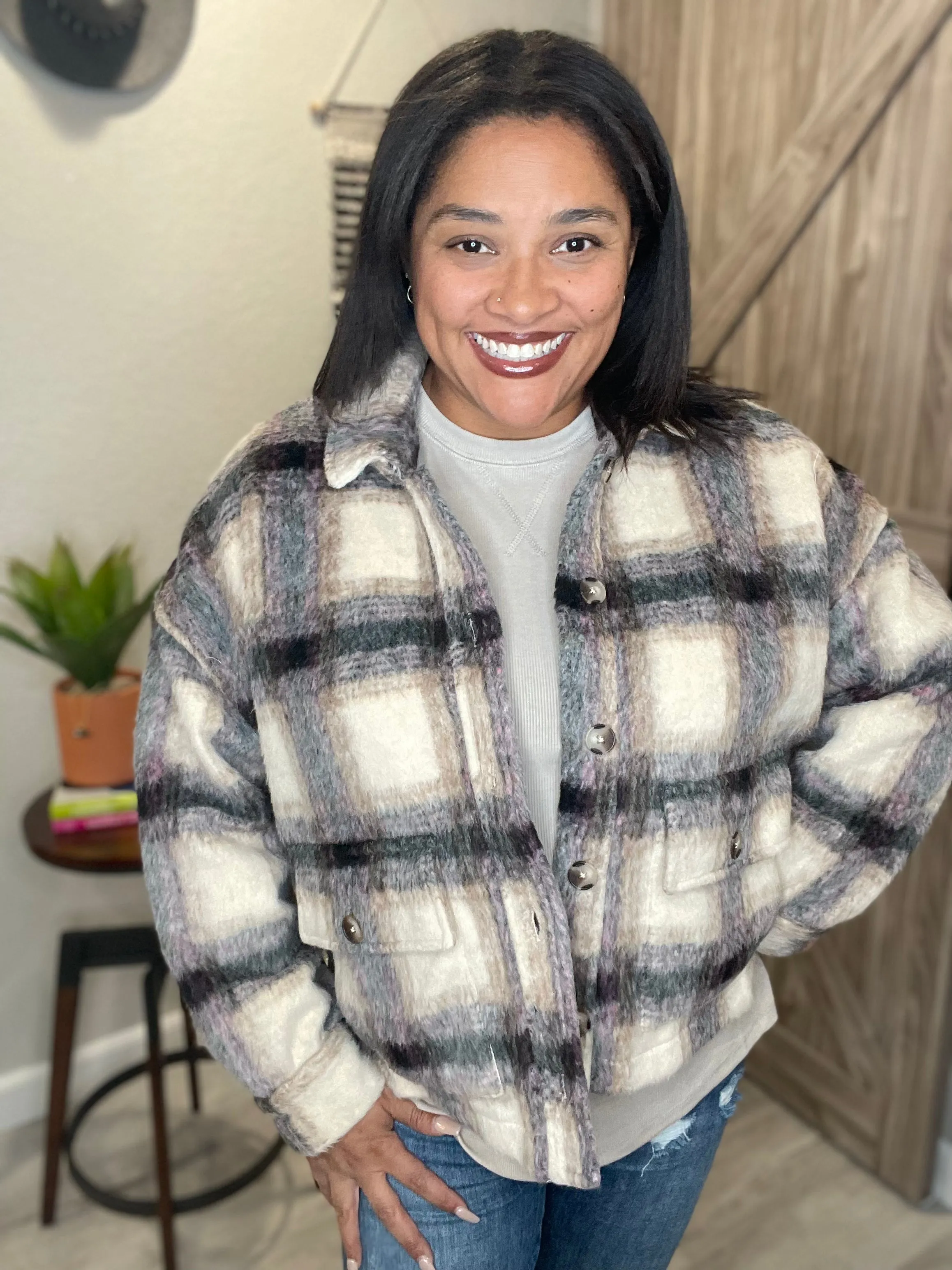 Size XL Saltwater Luxe Boxy Plaid Cropped Jacket