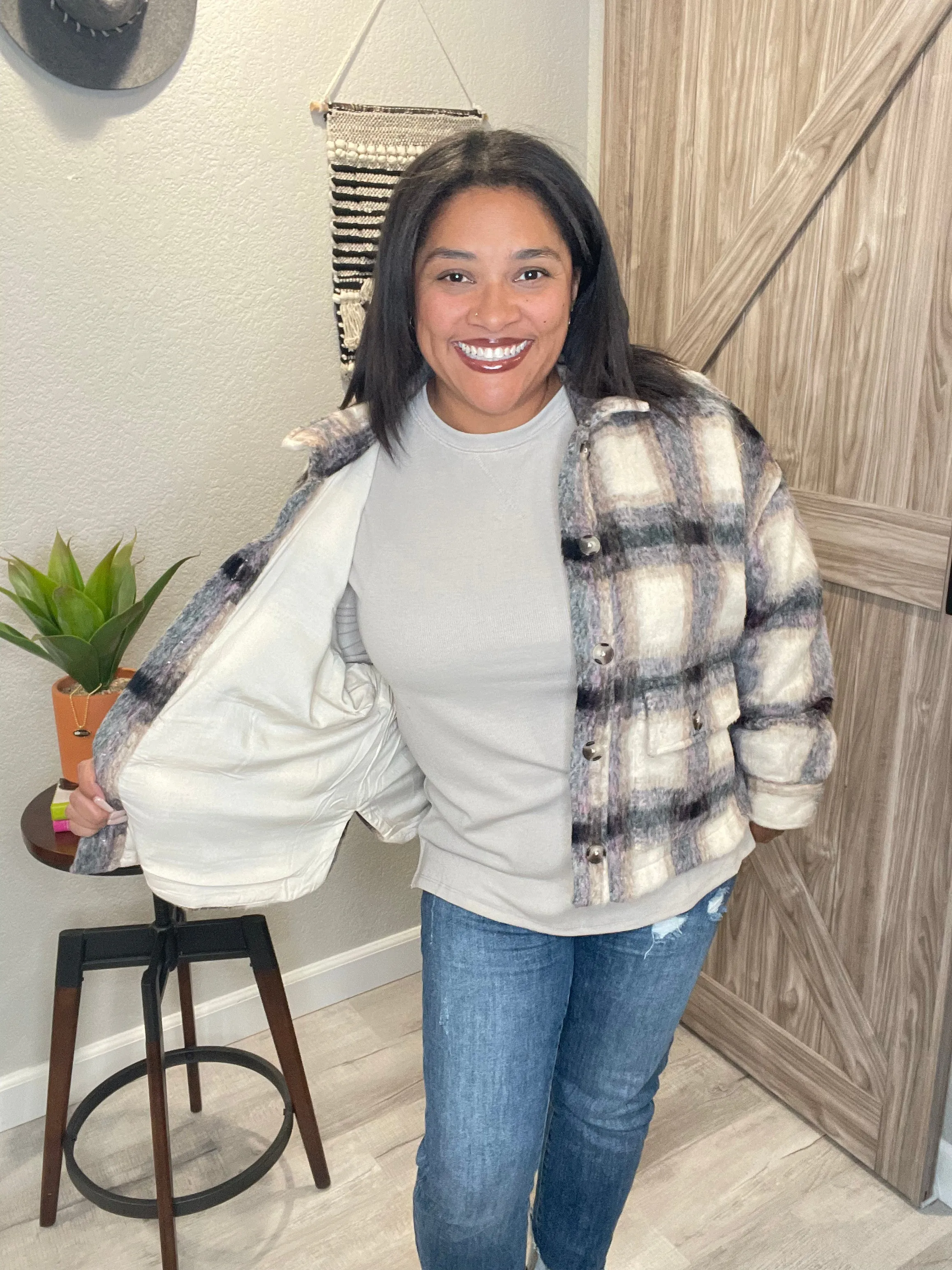 Size XL Saltwater Luxe Boxy Plaid Cropped Jacket