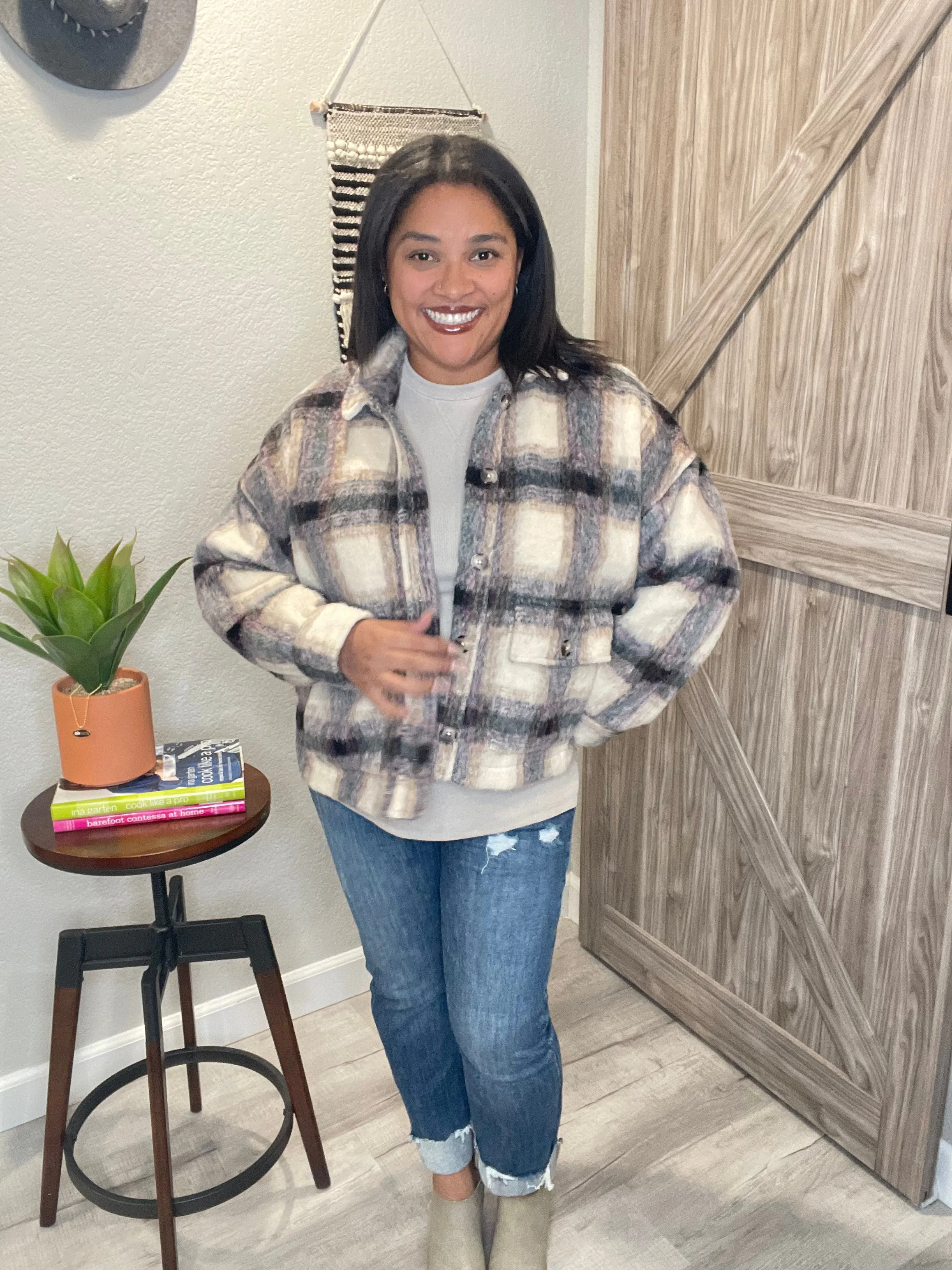 Size XL Saltwater Luxe Boxy Plaid Cropped Jacket