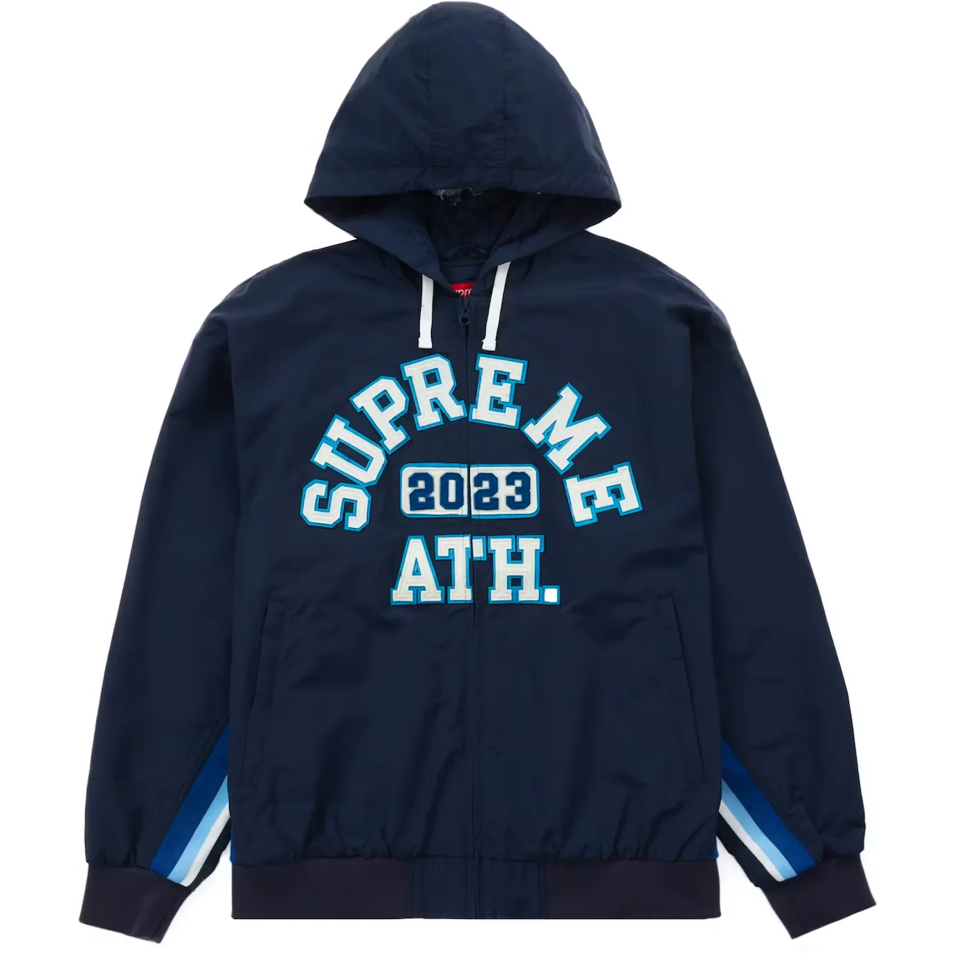 Supreme Applique Navy Hooded Track Jacket