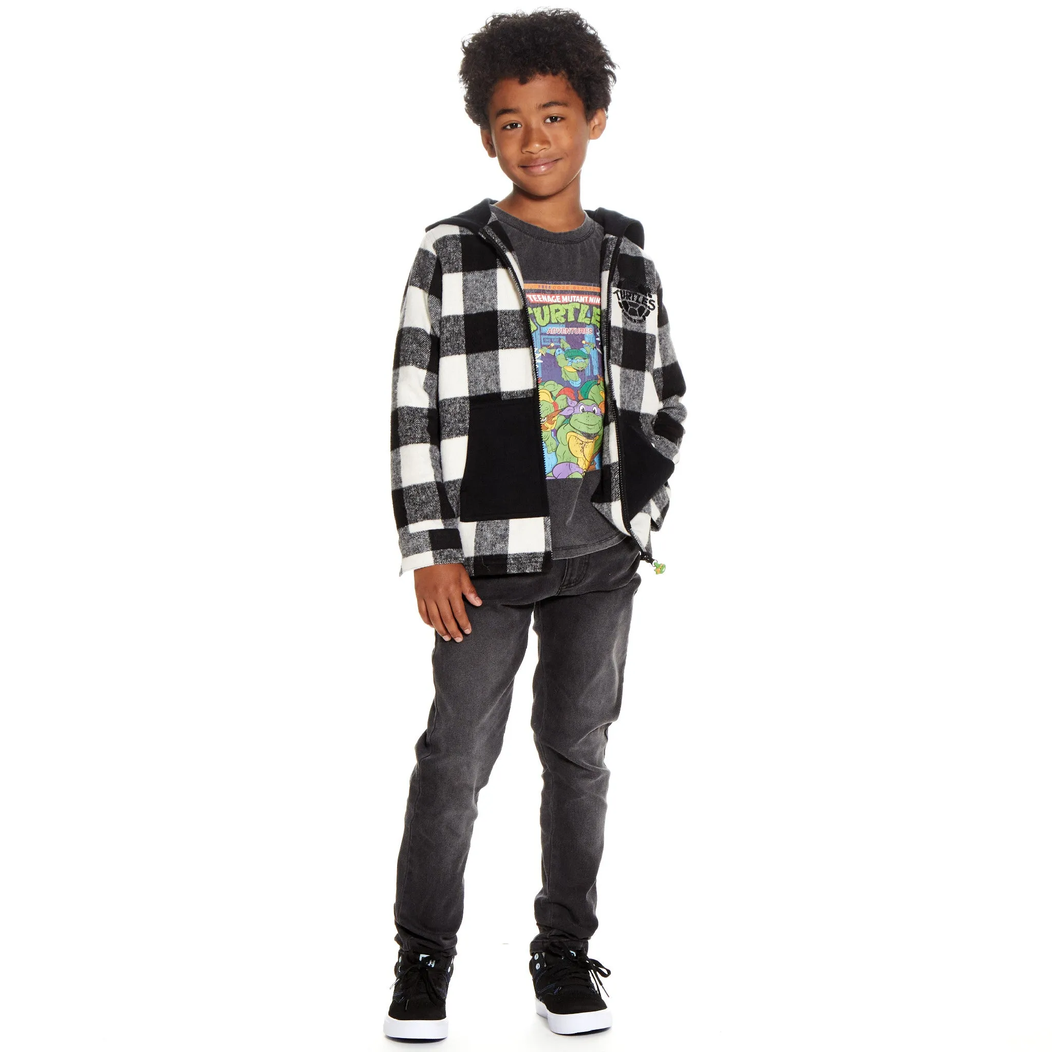 TMNT x Andy & Evan® | Buffalo Check Shacket | Black & Grey