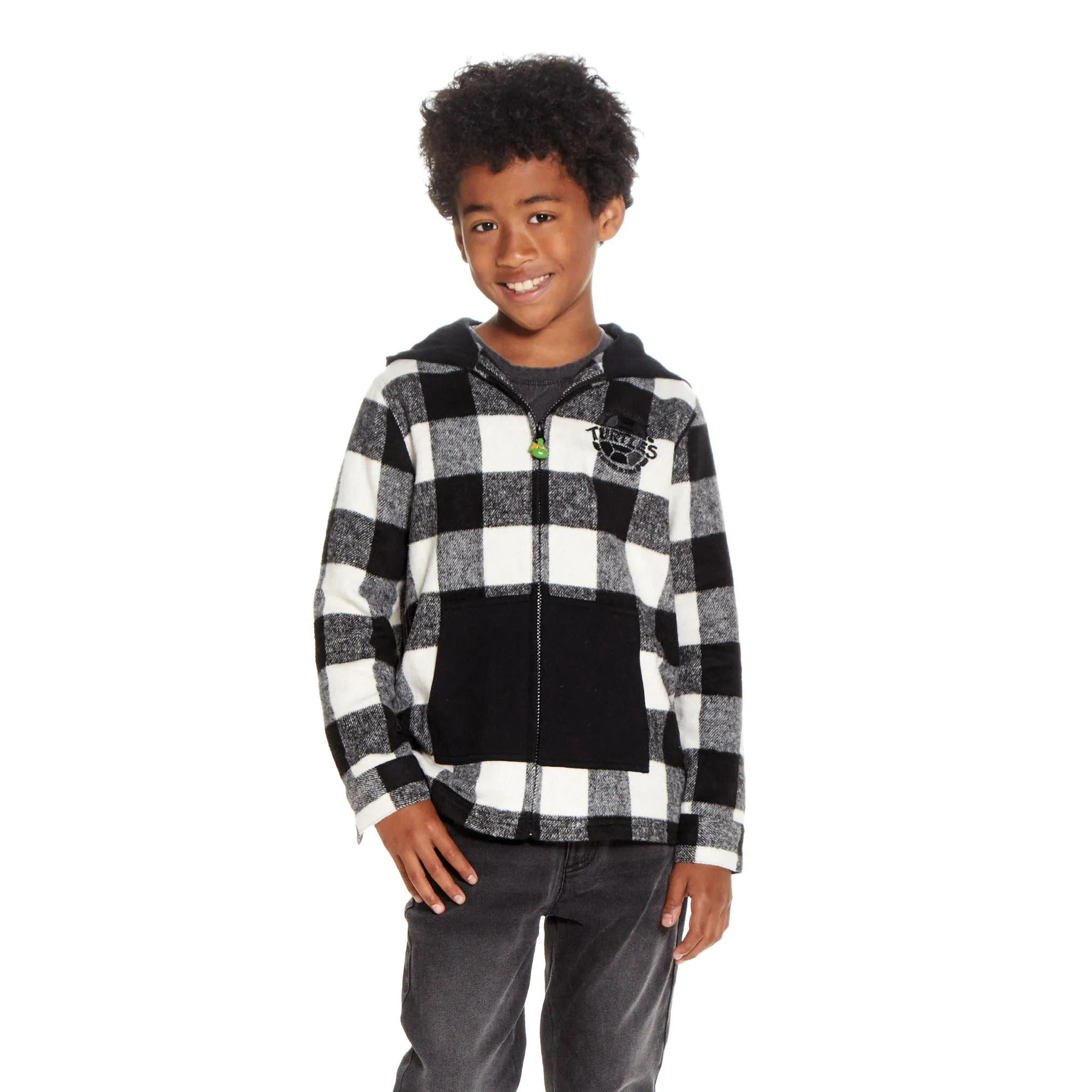 TMNT x Andy & Evan® | Buffalo Check Shacket | Black & Grey