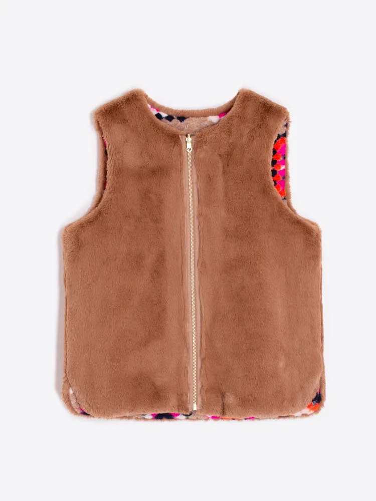 Vilagallo Naomi Reversible Crochet Gilet Beige