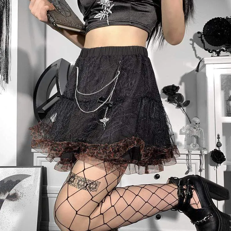 Women's Gothic Double Color Layered Skirt with Chain