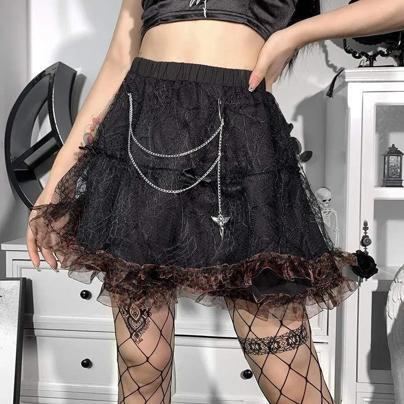 Women's Gothic Double Color Layered Skirt with Chain