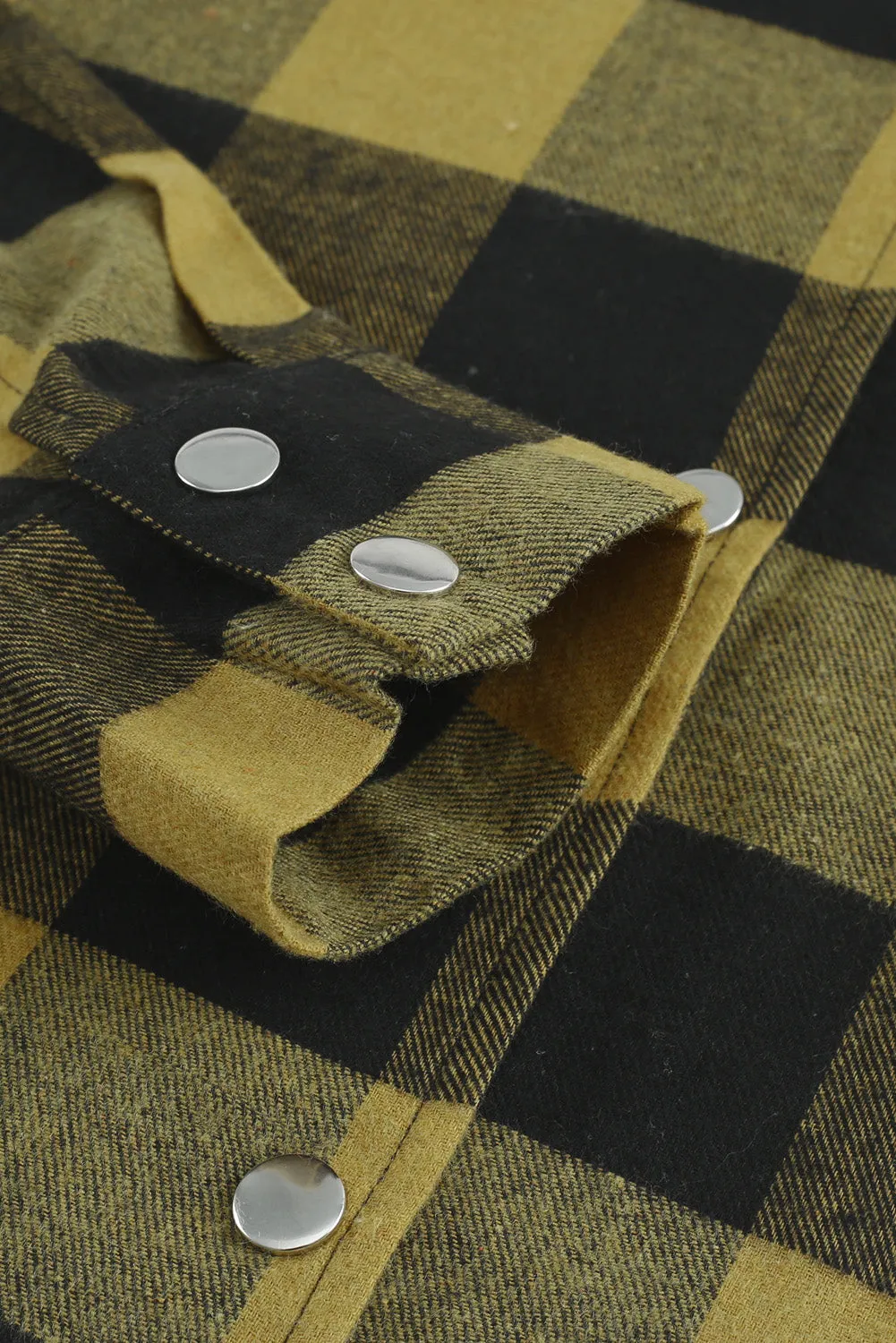 Yellow Turn-down Collar Plaid Shirt Coat