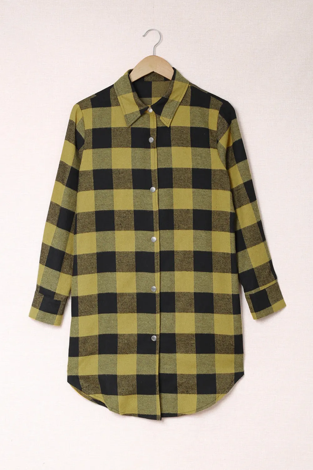 Yellow Turn-down Collar Plaid Shirt Coat